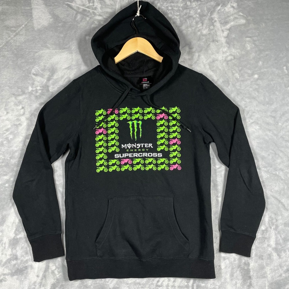 Beimar Monster Energy Supercross Hoodie Black Neon Dirt Bike Graphic Mens M